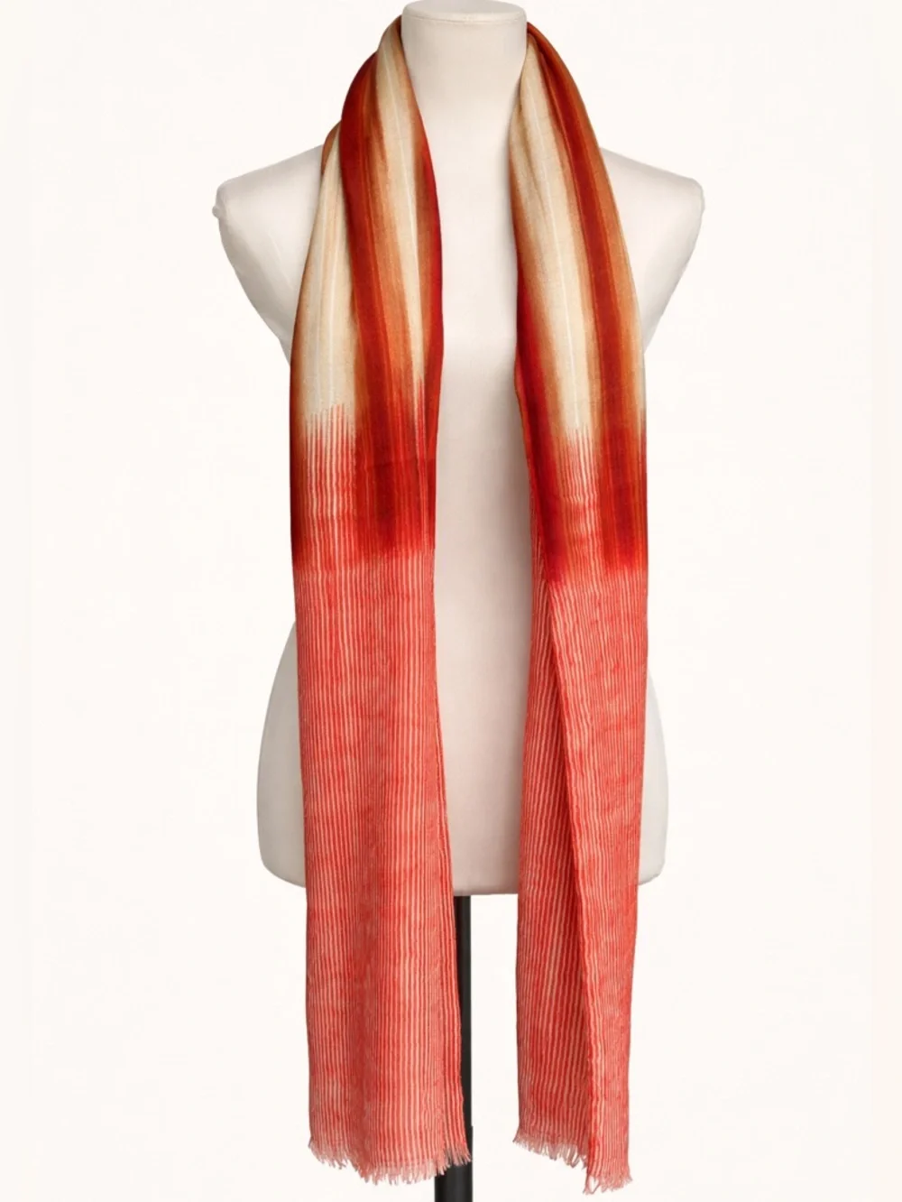 Red Gold Ombre Scarf Lightweight Fringe Long Wrap Boho